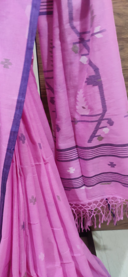 Varnika – Gulabi Rekha Pure Muslin Cotton handloom Jamdani