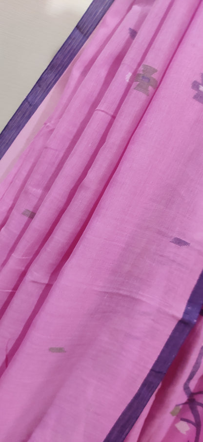 Varnika – Gulabi Rekha Pure Muslin Cotton handloom Jamdani