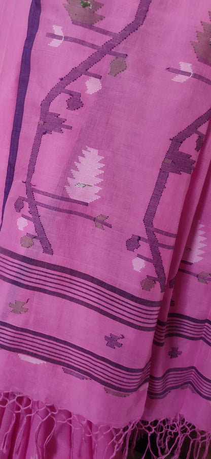 Varnika – Gulabi Rekha Pure Muslin Cotton handloom Jamdani
