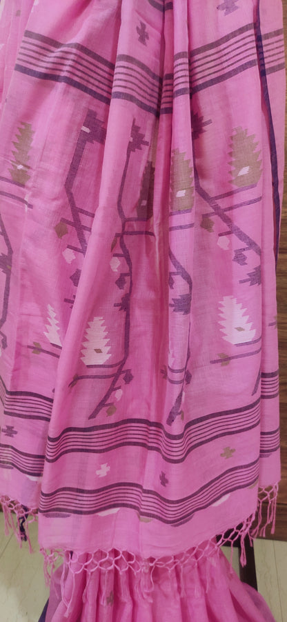 Varnika – Gulabi Rekha Pure Muslin Cotton handloom Jamdani