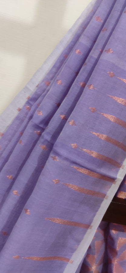 Jamdani Inspired Purple Silk Cotton Copper Zari Worked handloom Saree