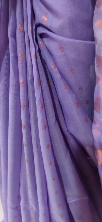 Jamdani Inspired Purple Silk Cotton Copper Zari Worked handloom Saree