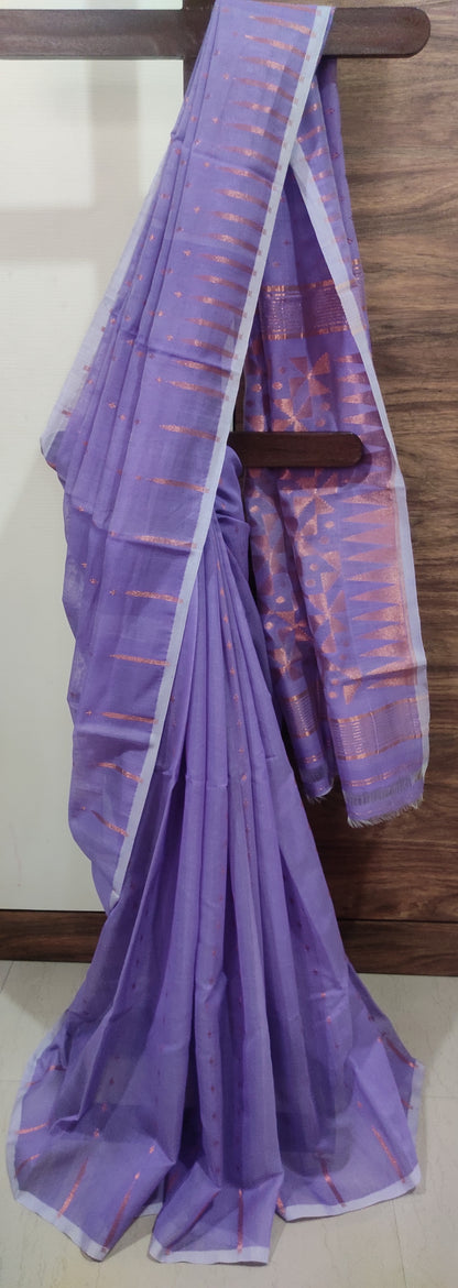 Jamdani Inspired Purple Silk Cotton Copper Zari Worked handloom Saree