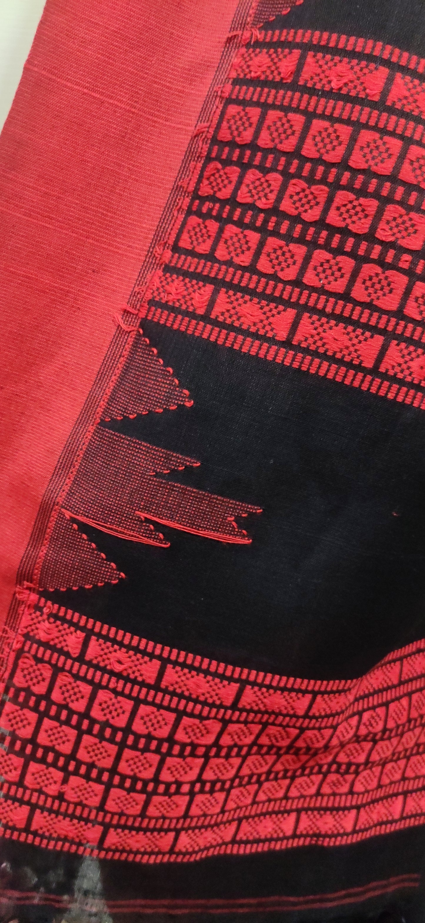 Vasudha - Eternal Black Classic Cotton Red Temple Border Saree