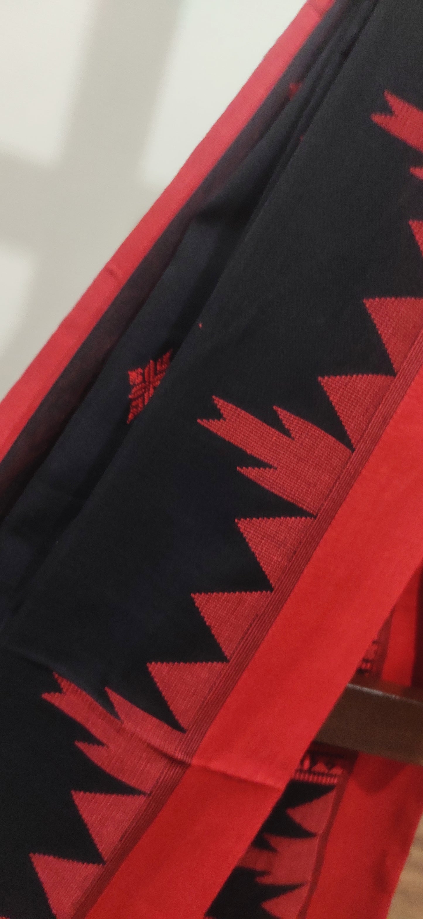 Vasudha - Eternal Black Classic Cotton Red Temple Border Saree