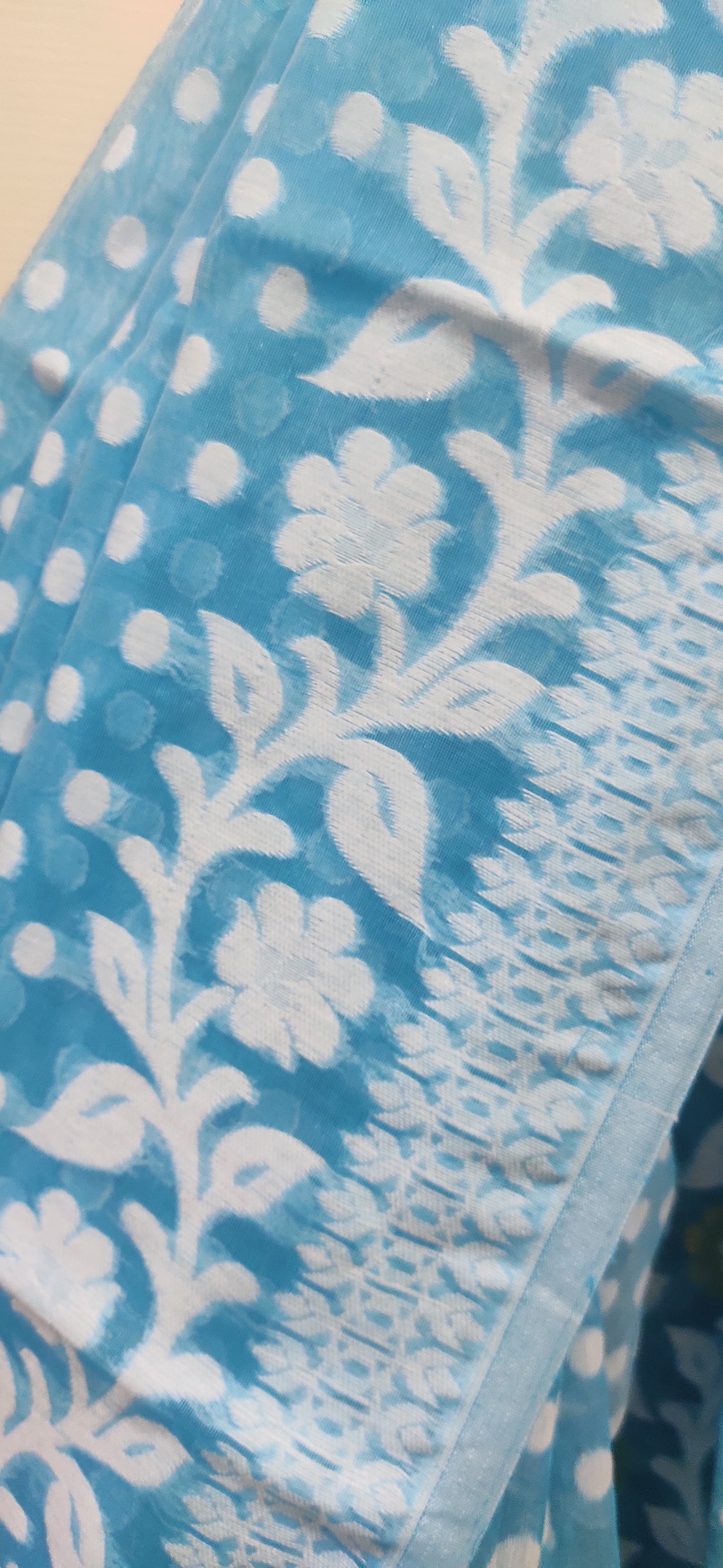 Phiroza Soft Silk Cotton Jamdani Inspired Saree having white polka dots