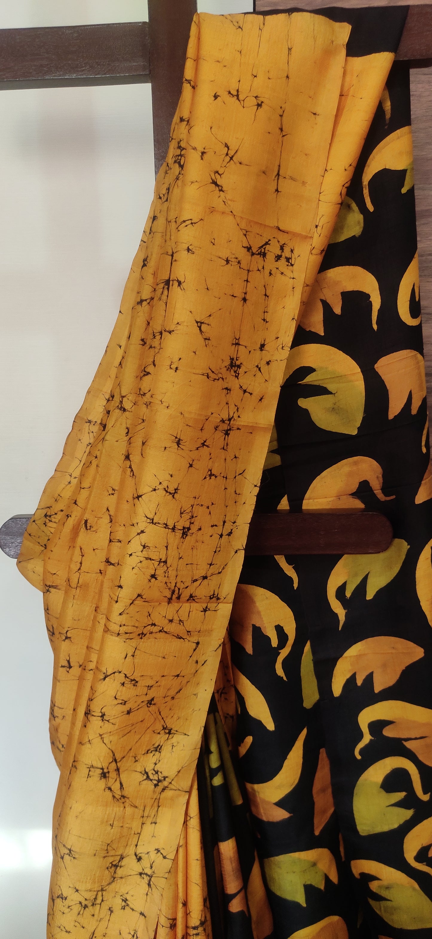 Mustard Yellow Hand Batik Pure Silk Saree