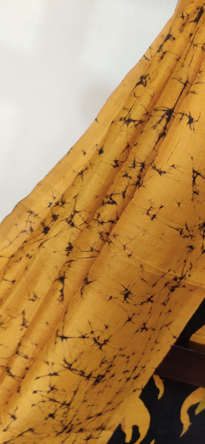 Mustard Yellow Hand Batik Pure Silk Saree