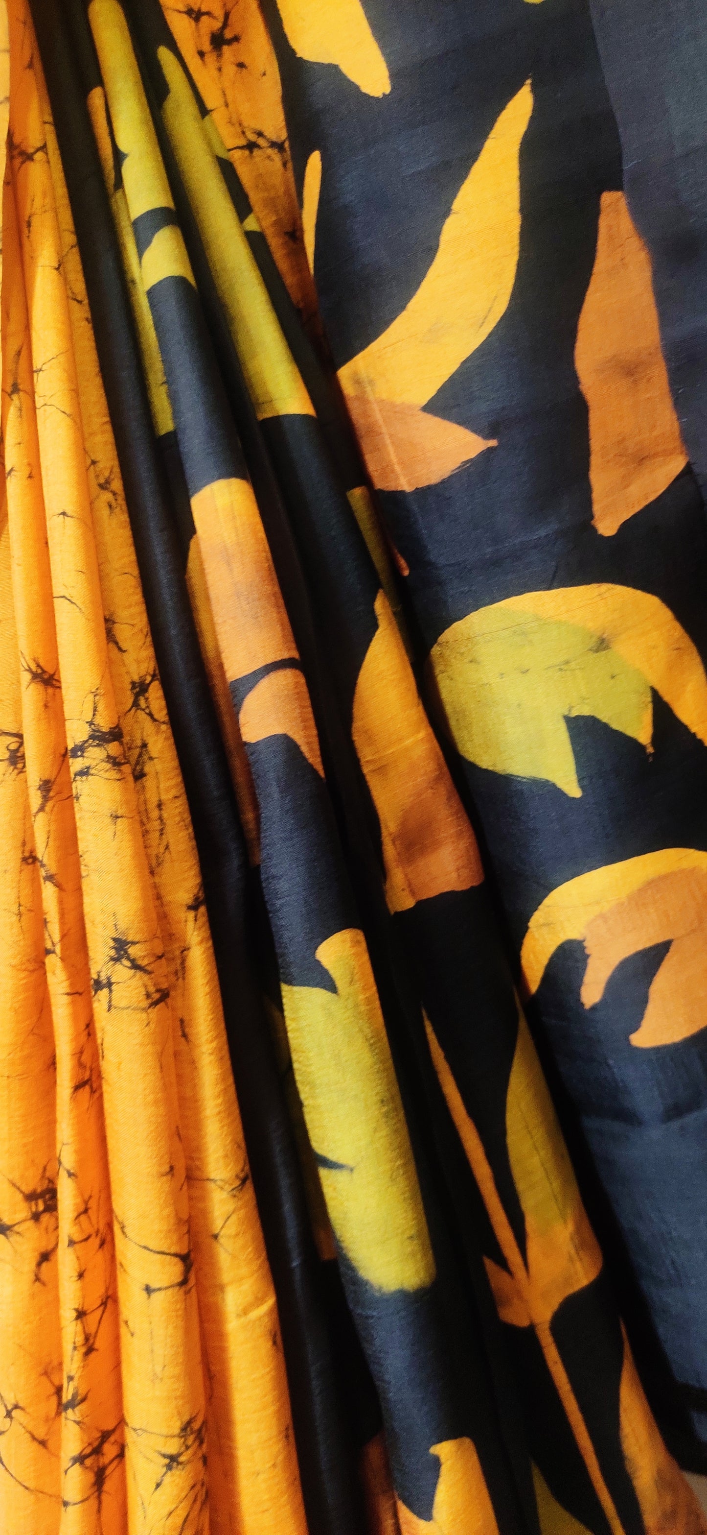 Mustard Yellow Hand Batik Pure Silk Saree