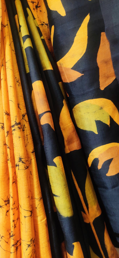 Mustard Yellow Hand Batik Pure Silk Saree