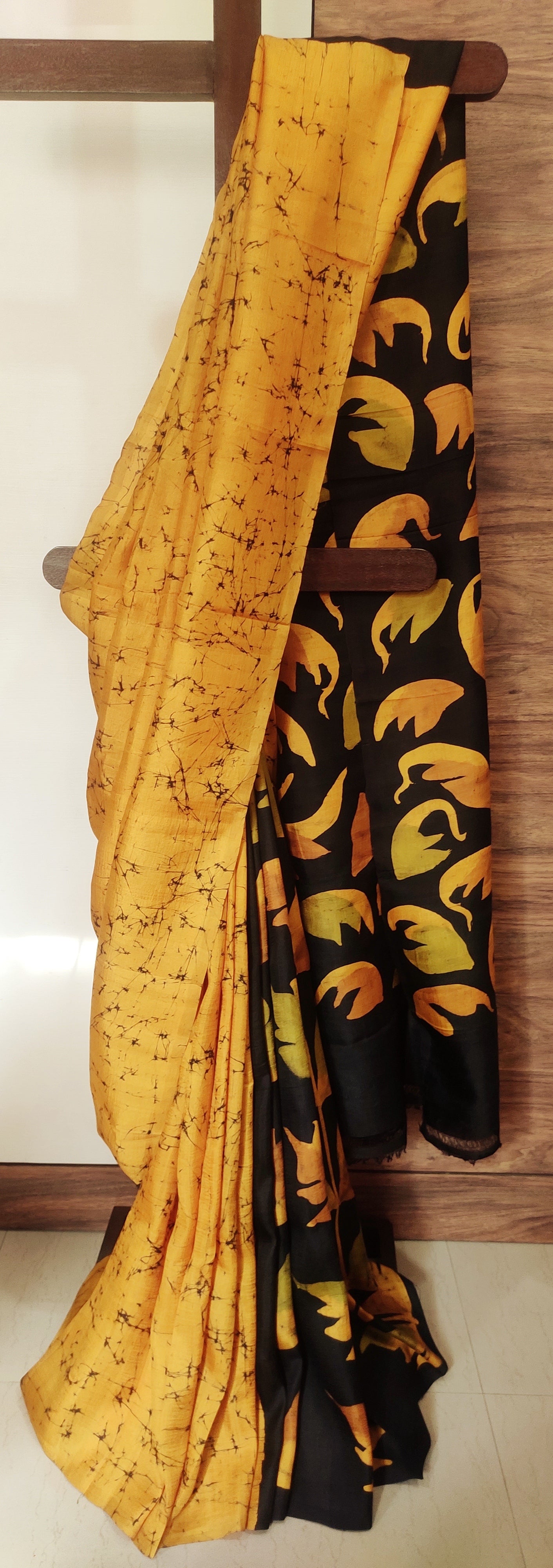 Mustard Yellow Hand Batik Pure Silk Saree