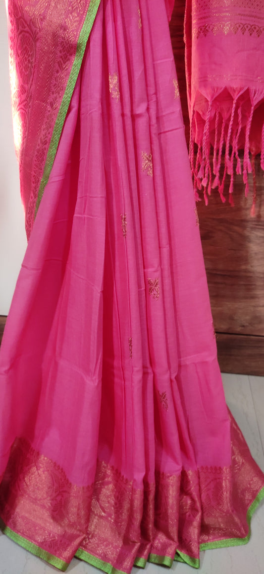 Aarohini – Reddish Pink Rich Cotton Handloom Saree