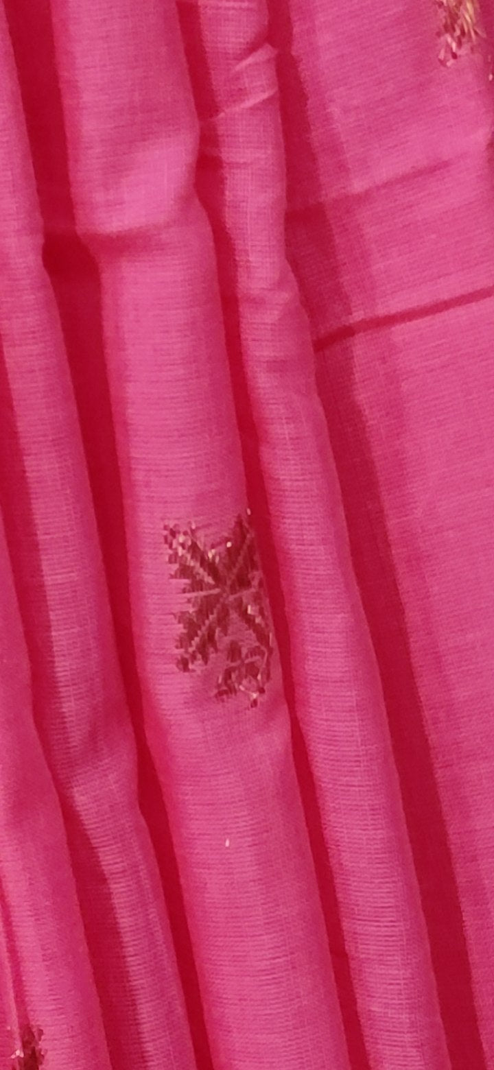 Aarohini – Reddish Pink Rich Cotton Handloom Saree
