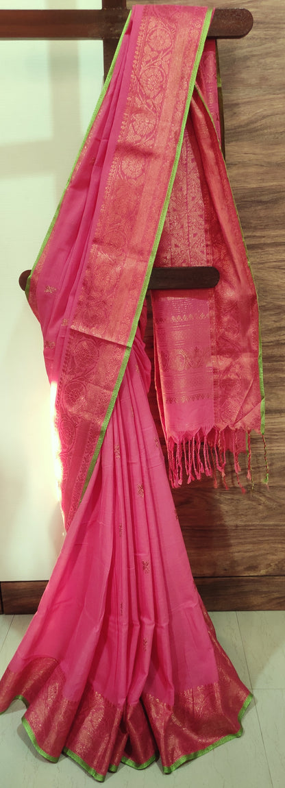 Aarohini – Reddish Pink Rich Cotton Handloom Saree