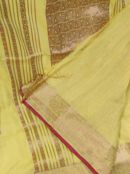 Aarohini – Light Yellow Rich Cotton Handloom Saree