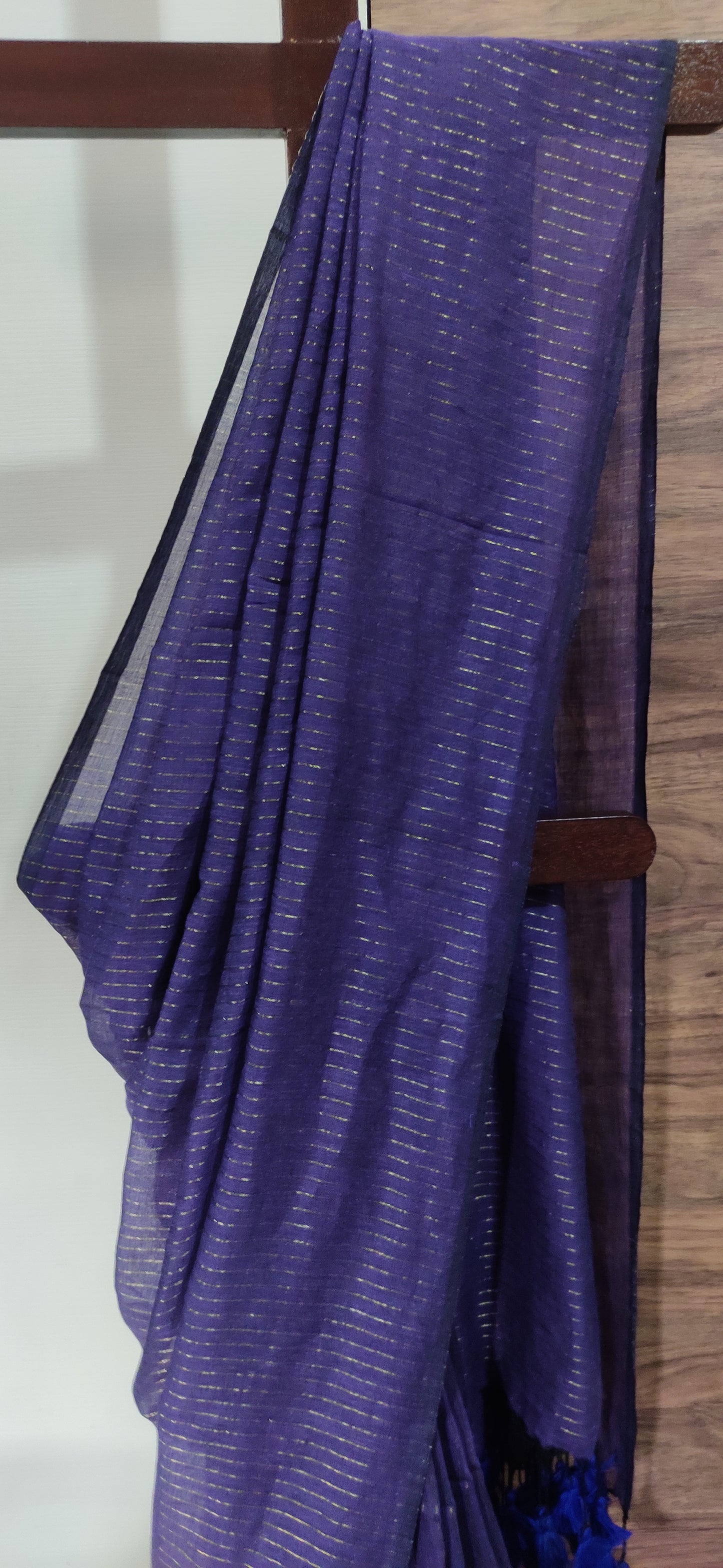 Violet Mul Cotton Vertical zari stripped Saree