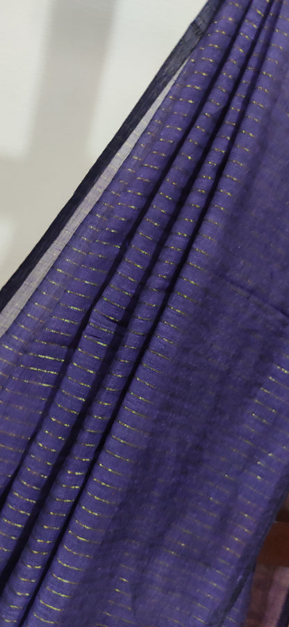 Violet Mul Cotton Vertical zari stripped Saree
