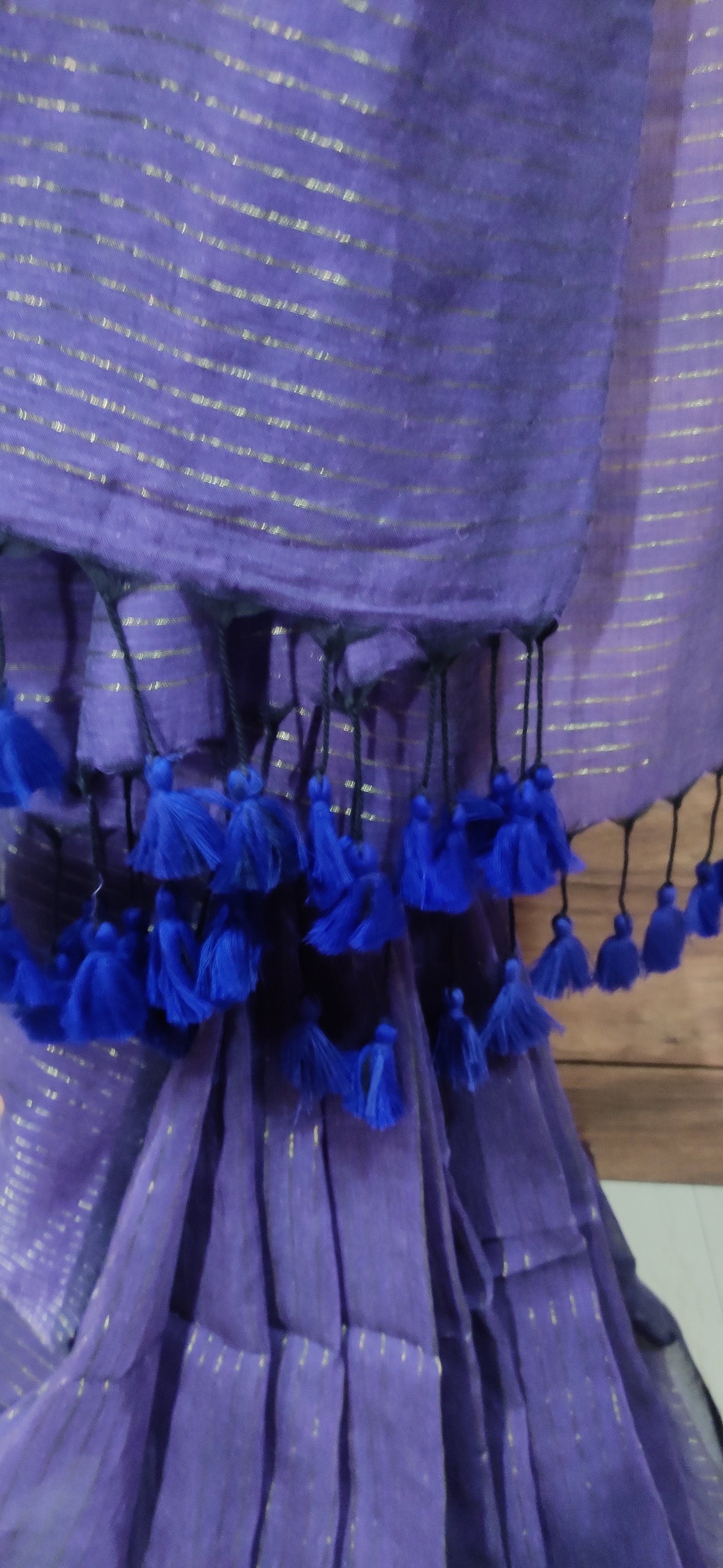 Violet Mul Cotton Vertical zari stripped Saree