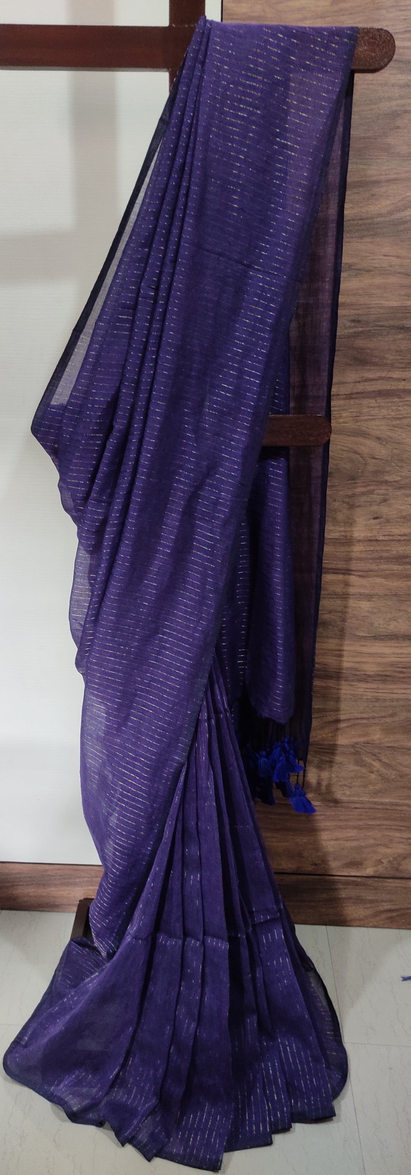 Violet Mul Cotton Vertical zari stripped Saree