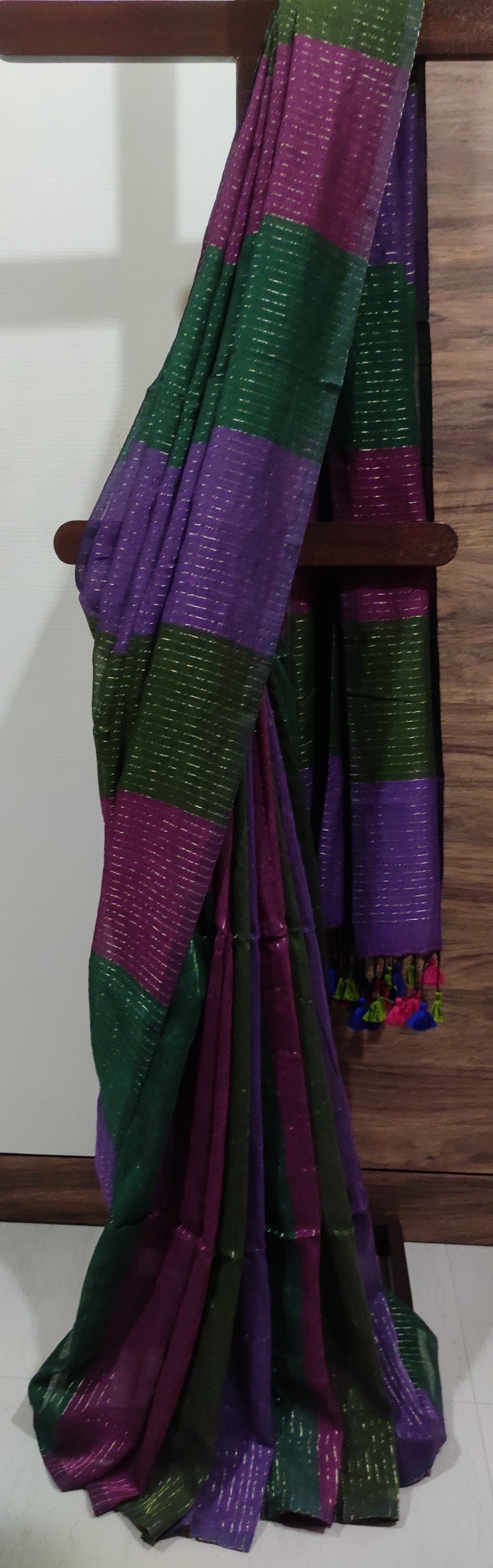 Multicolored Mul Cotton Vertical zari stripped Saree
