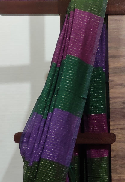 Multicolored Mul Cotton Vertical zari stripped Saree