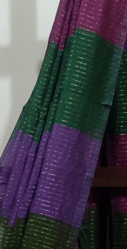 Dark Shaded Multicolored Mul Cotton Vertical zari stripped Saree