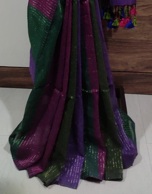 Multicolored Mul Cotton Vertical zari stripped Saree