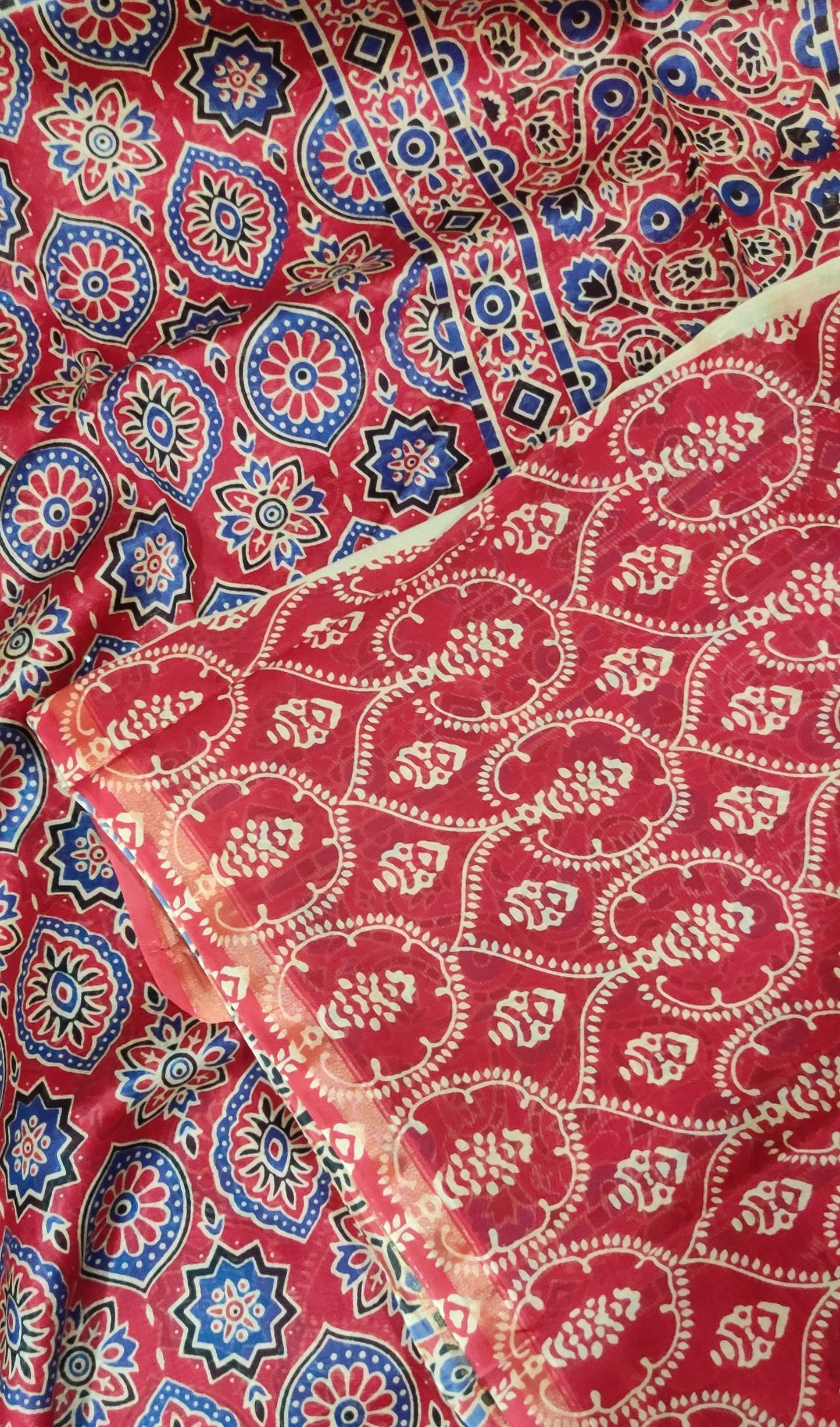 Red Chanderi Silk Cotton Hand Block Printed  Saree
