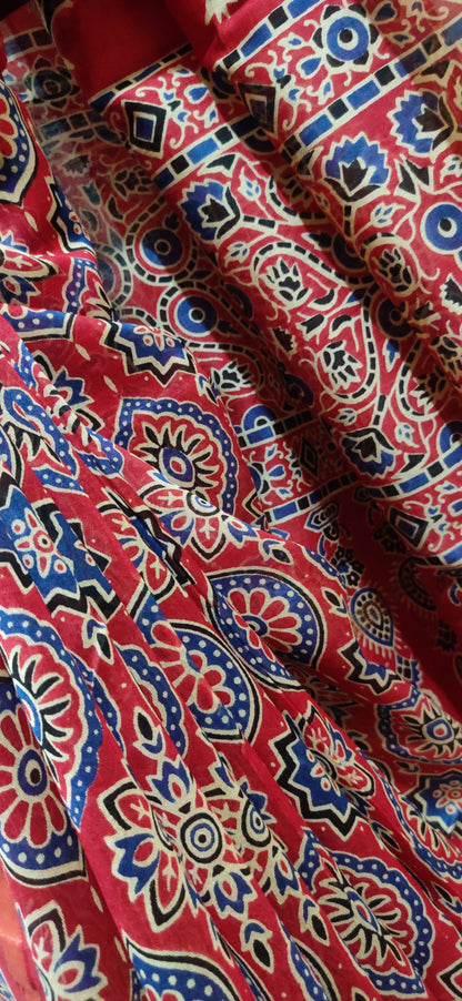 Red Chanderi Silk Cotton Hand Block Printed  Saree
