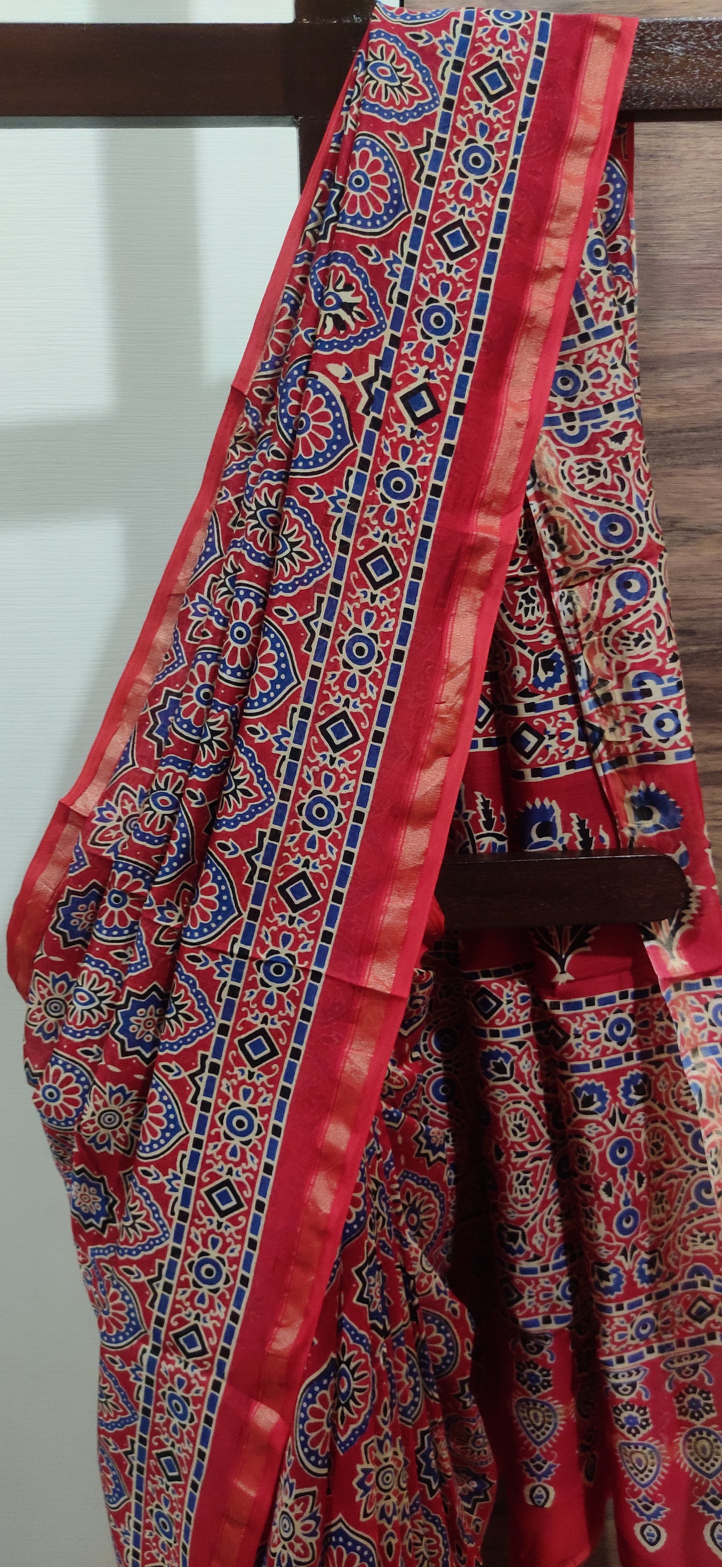 Red Chanderi Silk Cotton Hand Block Printed  Saree