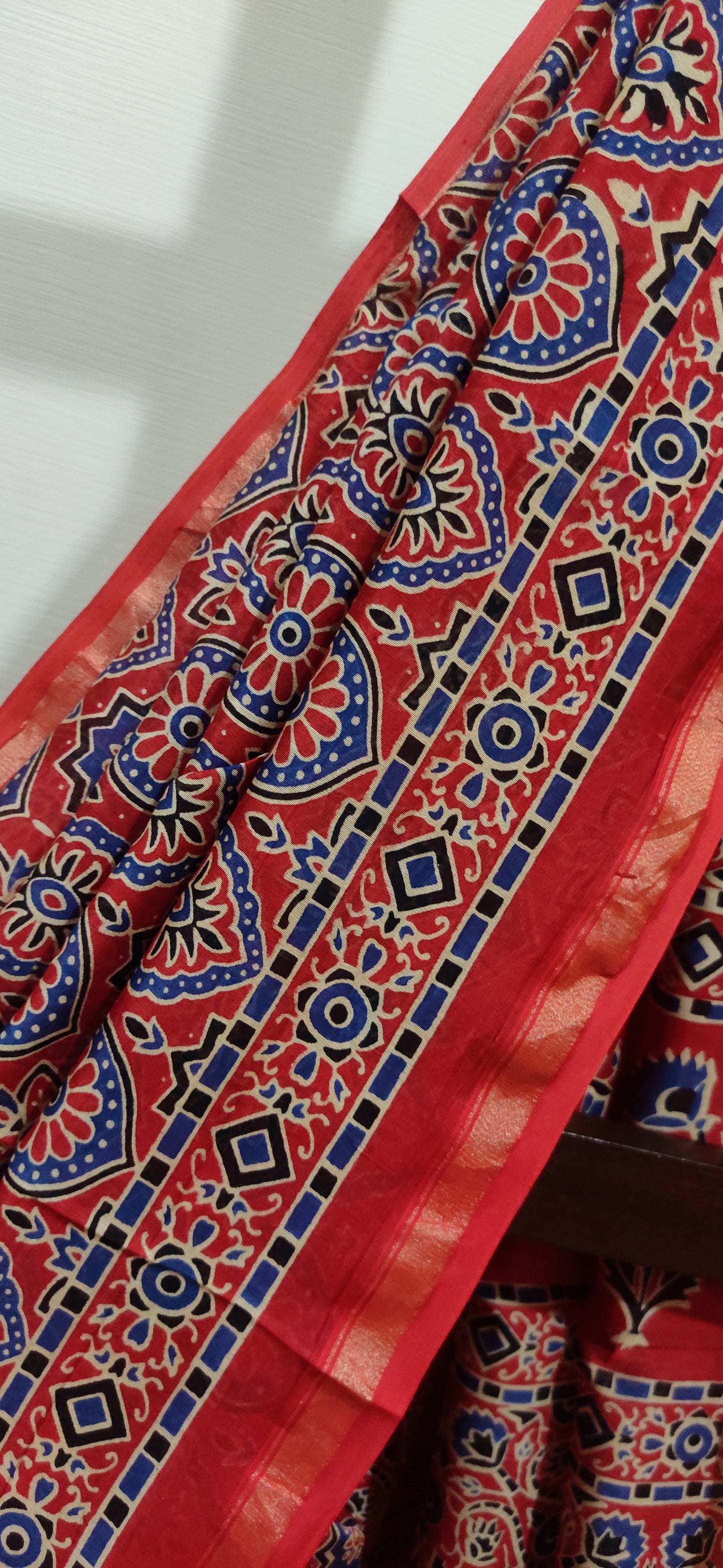 Red Chanderi Silk Cotton Hand Block Printed  Saree