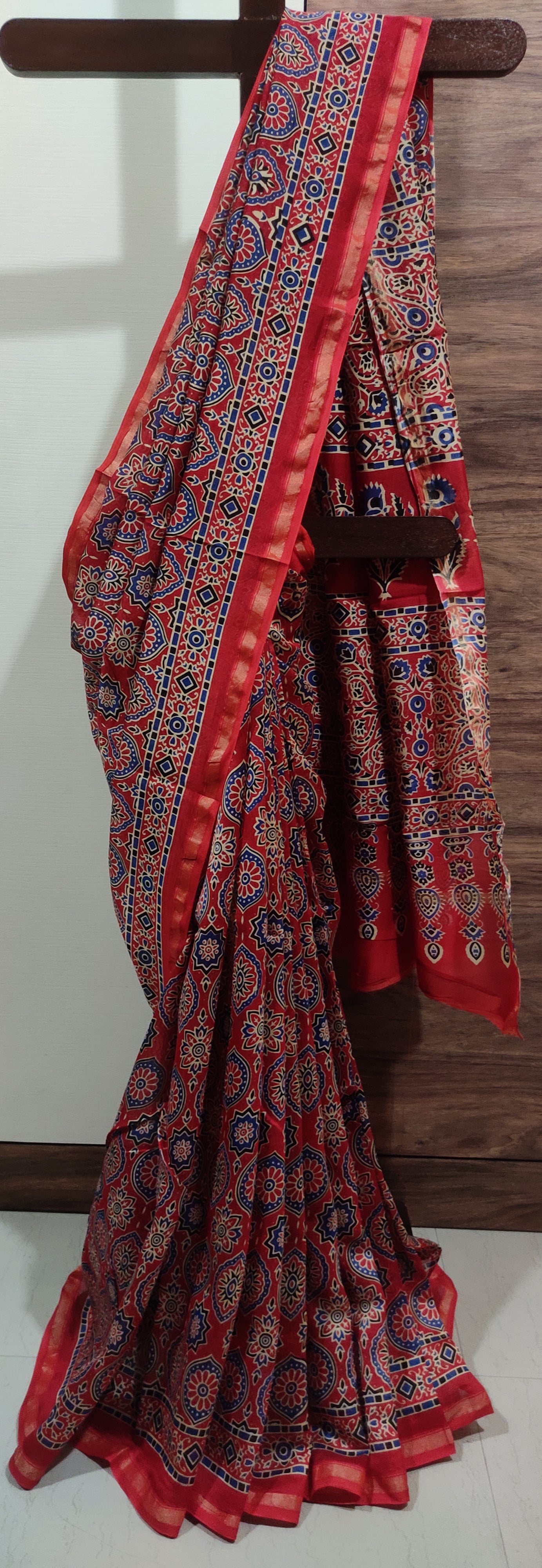 Red Chanderi Silk Cotton Hand Block Printed  Saree