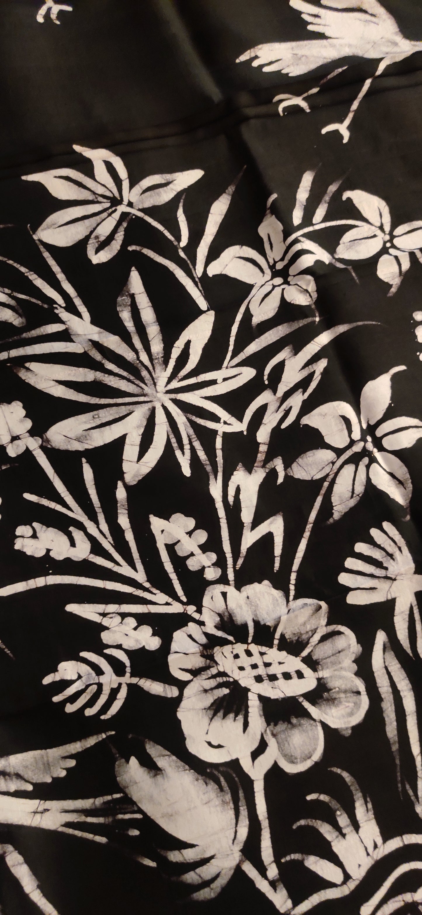 Eternal Black Flying Bird Hand Batik Pure Silk Saree