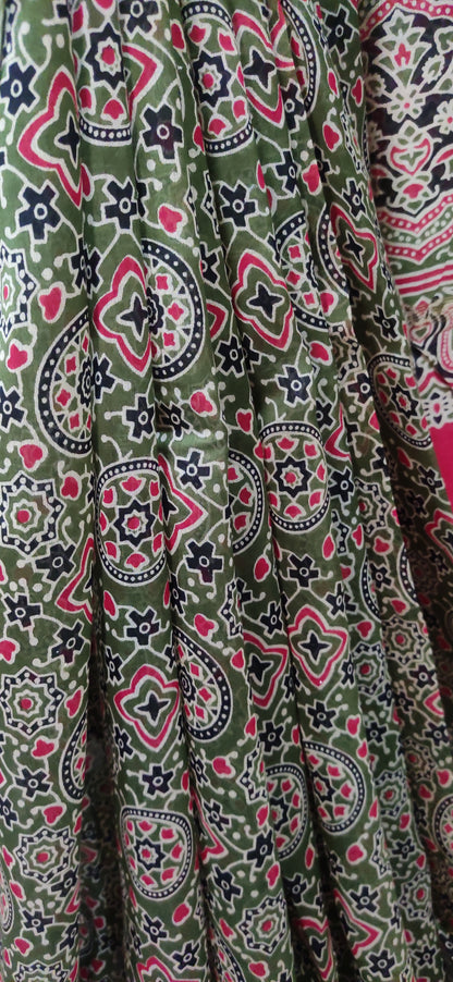 Green Chanderi Silk Cotton Hand Block Printed  Saree