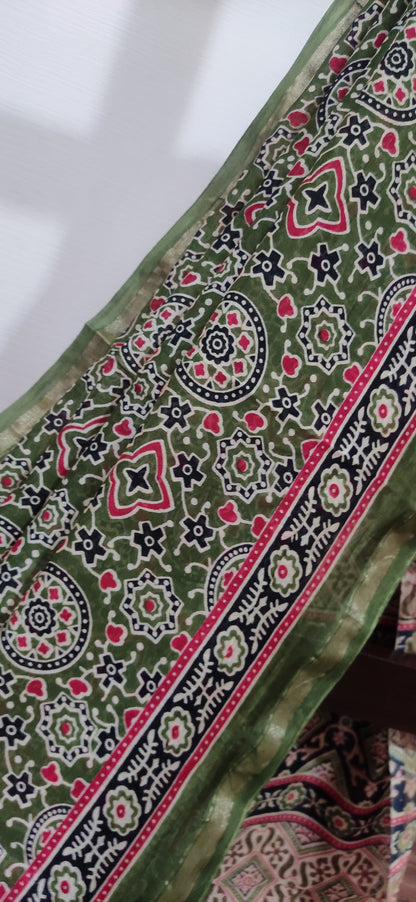 Green Chanderi Silk Cotton Hand Block Printed  Saree