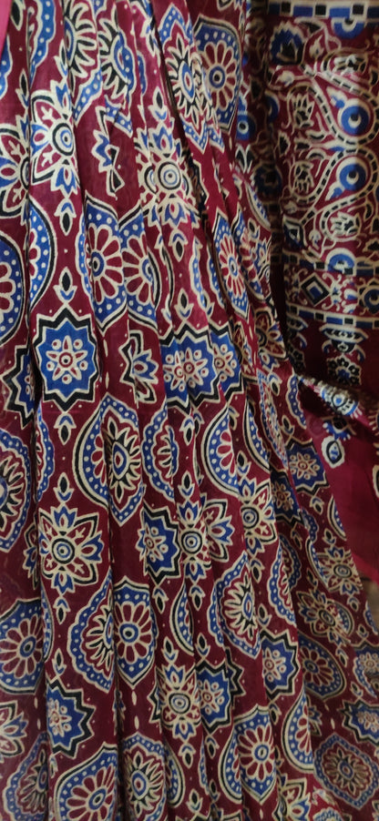 Maroon Chanderi Silk Cotton Hand Block Printed  Saree