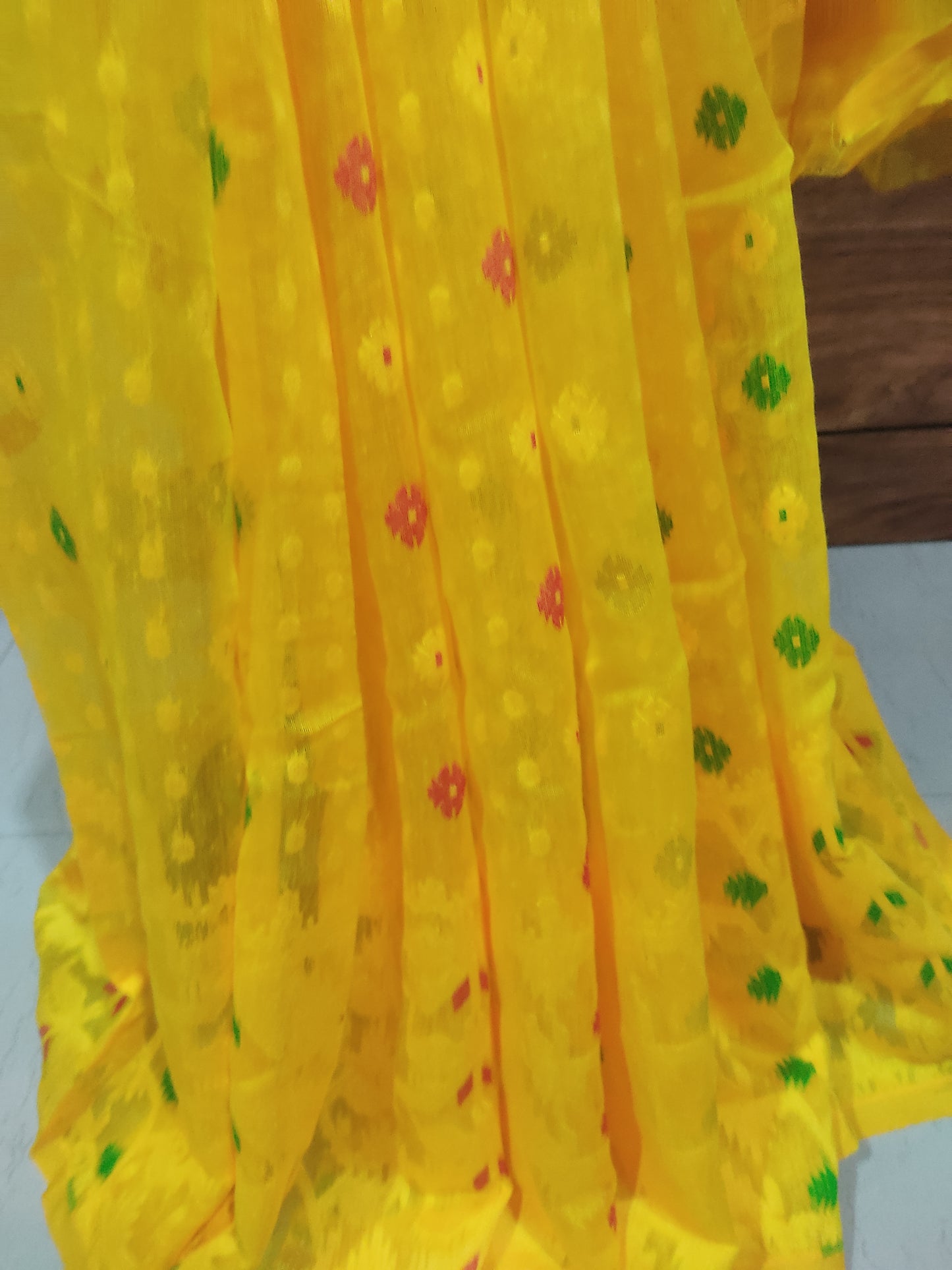 Yellow Soft Silk Cotton Jamdani Inspired Saree