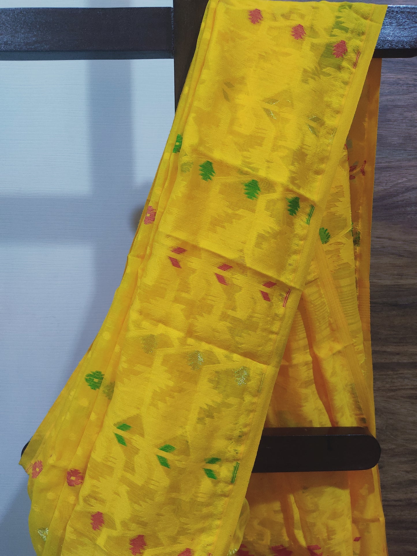 Yellow Soft Silk Cotton Jamdani Inspired Saree