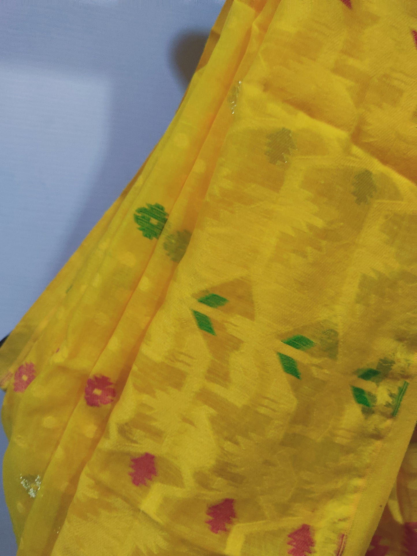 Yellow Soft Silk Cotton Jamdani Inspired Saree