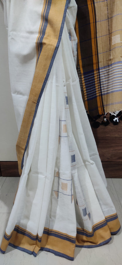 Tic-Tac-Toe Off-White Khadi Handloom Saree