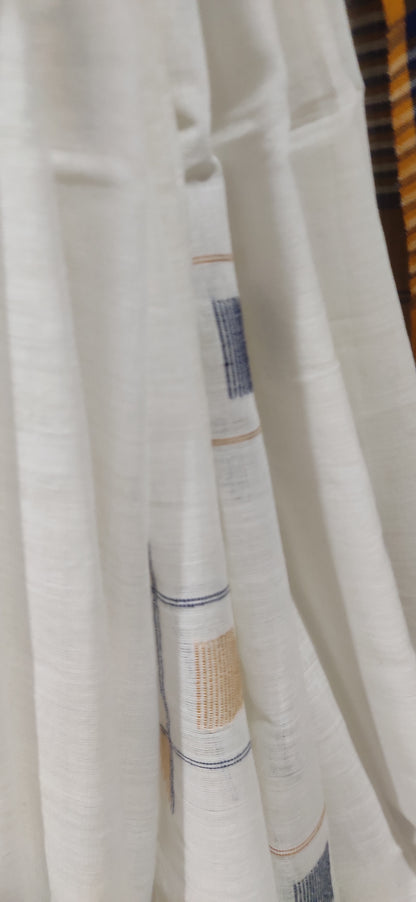 Tic-Tac-Toe Off-White Khadi Handloom Saree