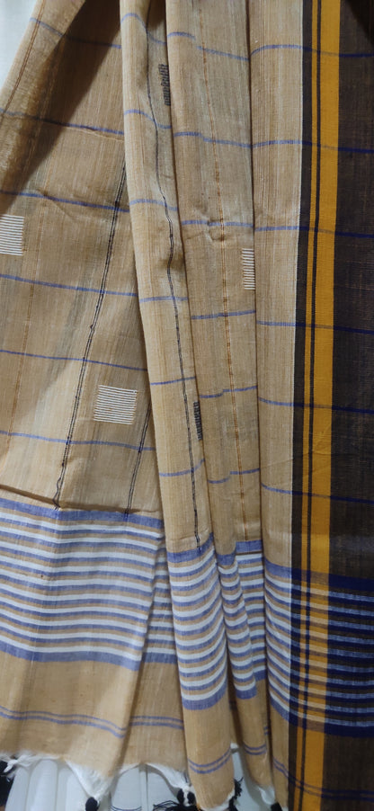 Tic-Tac-Toe Off-White Khadi Handloom Saree