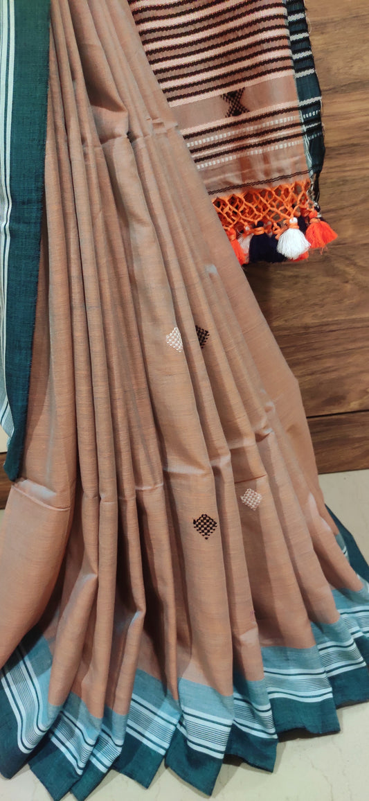 Dual Shaded Cotton Threaded bhujuri style Jamdani work done Saree