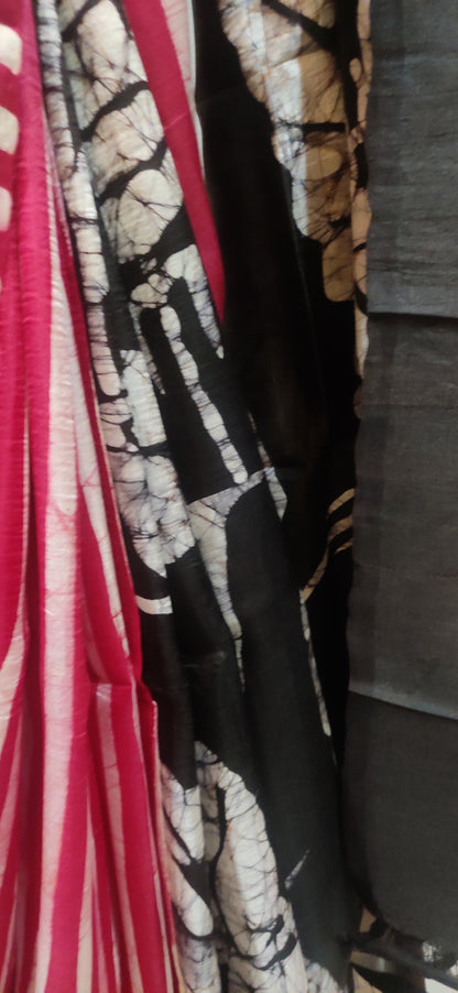 Red Rose Hand Batik Pure Silk Saree