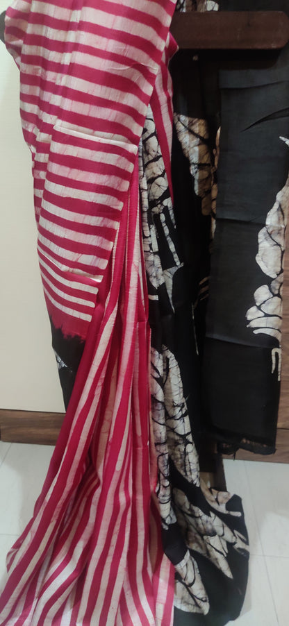 Red Rose Hand Batik Pure Silk Saree