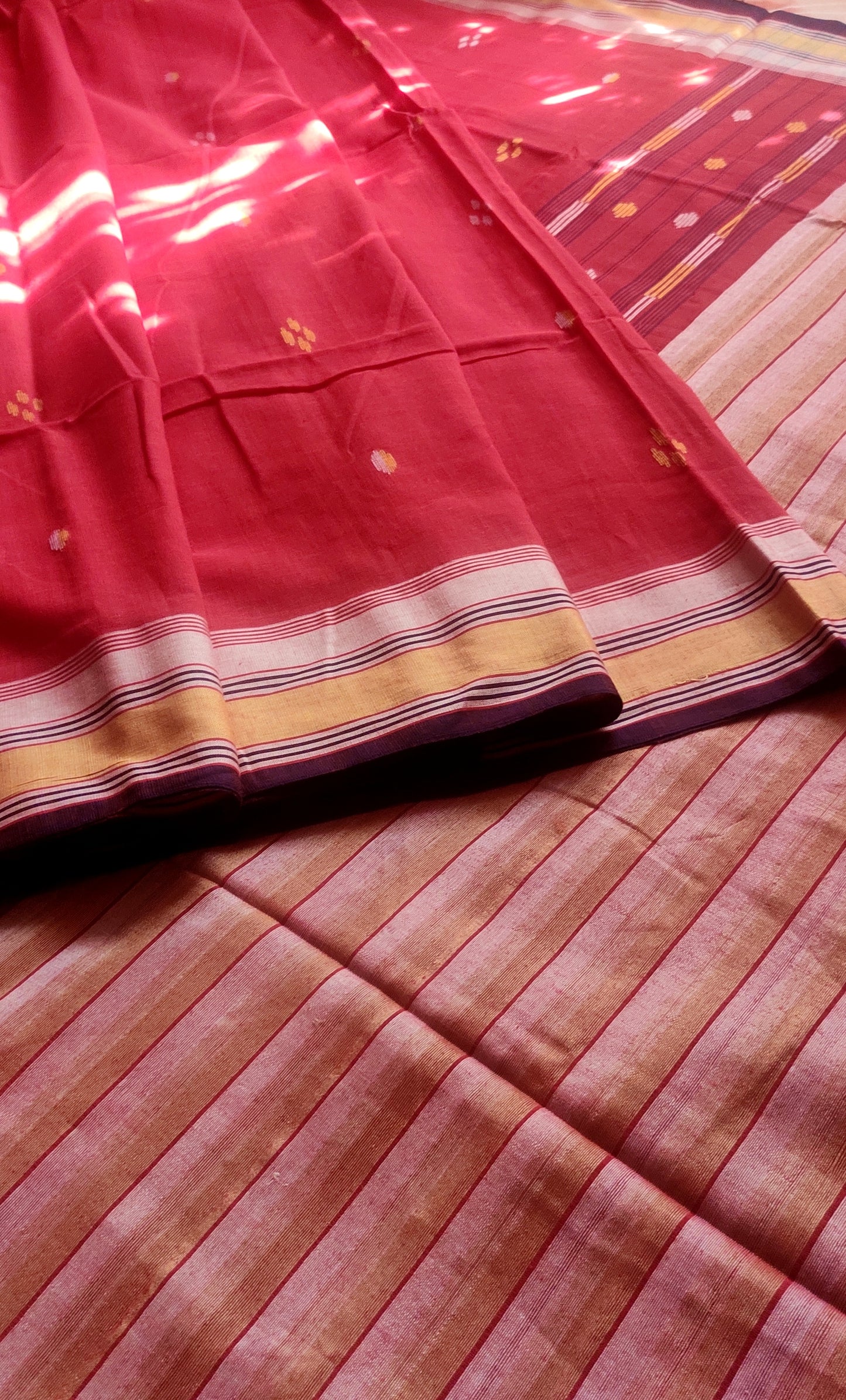 Rekhashree – Kumkum Red Handloom Khadi Cotton Saree