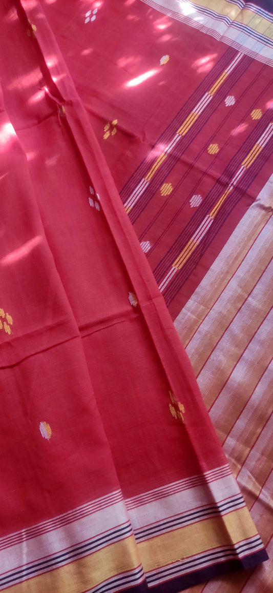 Rekhashree – Kumkum Red Handloom Khadi Cotton Saree