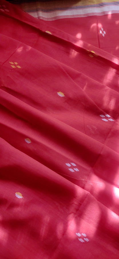 Rekhashree – Kumkum Red Handloom Khadi Cotton Saree