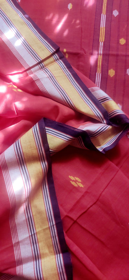 Rekhashree – Kumkum Red Handloom Khadi Cotton Saree