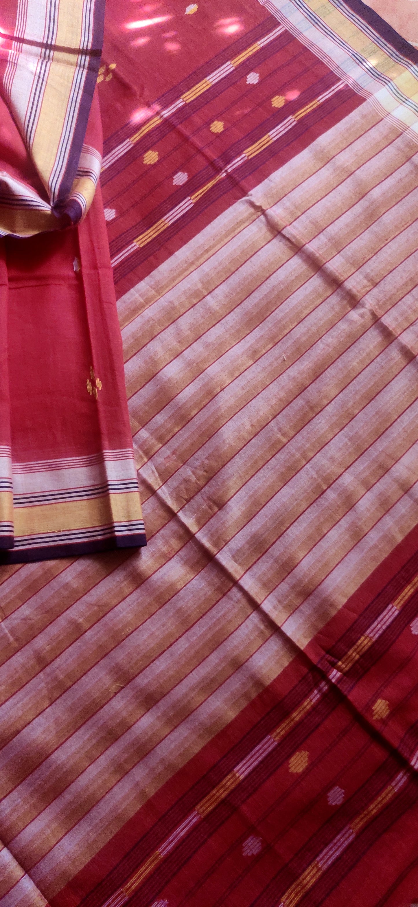 Rekhashree – Kumkum Red Handloom Khadi Cotton Saree
